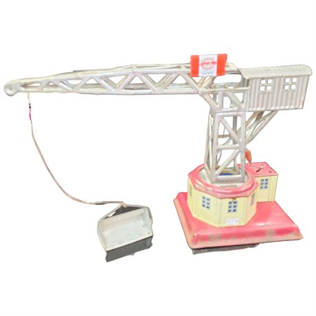 Vintage Tin Litho Wind Up Crane Toy Made In Germany By U.S.- Zone