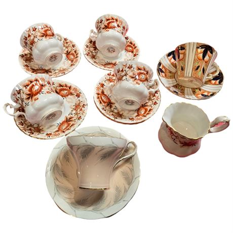 Assorted Teacups & Saucers & Creamer, Royal Albert & Aynsley
