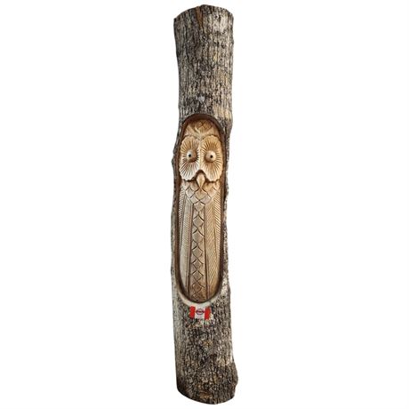 Live Edge Split Log With Owl Carving Wall Plaque