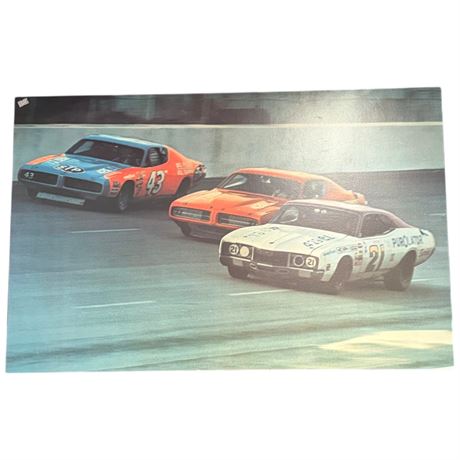 Vintage Nascar Race Print On Board