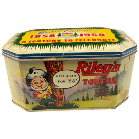 Vintage British Columbia Rileys Toffee Tin 1858-1958