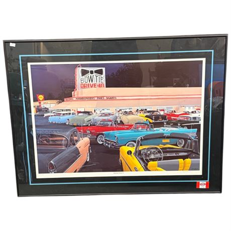 Large Framed Print "Bowtie Drive In" Signed David Snyder #845 Of 1250