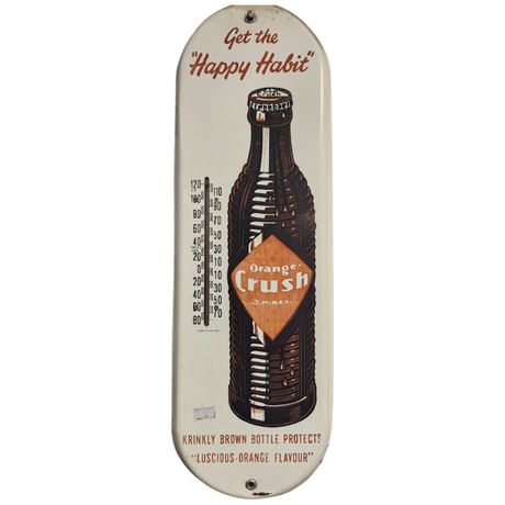 Vintage Orange Crush Krinkly Brown Bottle Thermometer