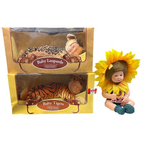 3 Vintage Anne Geddes Dolls, Leopard & Sunflower