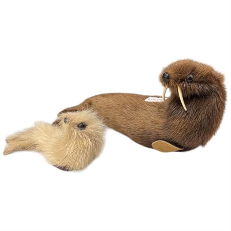 2 Inuit Seal & Walrus Figures Made From Seal Skin