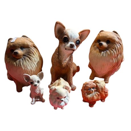 6 Chalkware & Porcelain Dog Figurines, Sandicast
