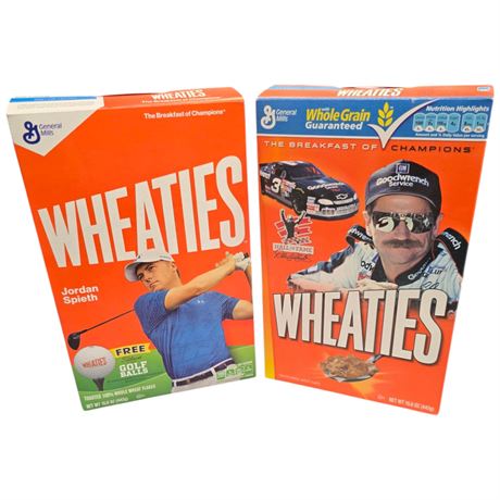 2 Vintage Wheaties Cereal Boxes With Jordan Spieth & Dale Earnhardt