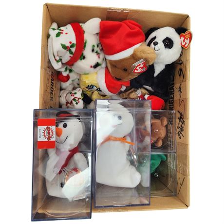 Box Of Assorted Vintage Ty Beanie Babies, Some With Protector Cases