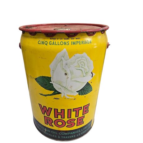 Vintage 5 Imperial Gallon White Rose Canadian Oil Pail