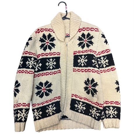 Vintage Cowichan Sweater With Snowflakes Motif