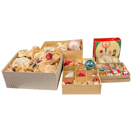 Large Assortment Of Vintage Christmas Ornaments & Candles