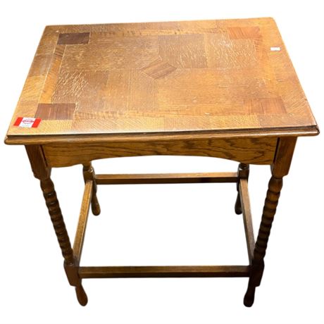 English Oak Barley Twist Table With Inlayed Top
