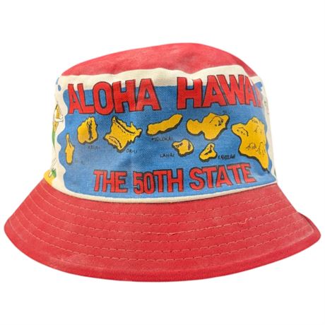 Vintage Aloha Hawaii 50Th State Bucket Hat, Size Large