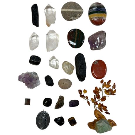 Assortment Of Gemstones, Religious Icon, Etc..
