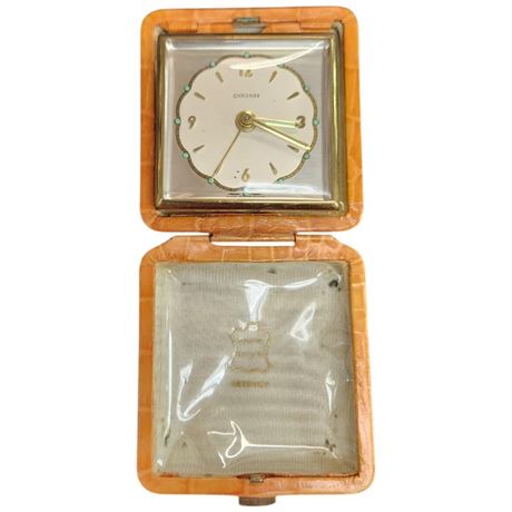 Vintage Chronex Clock In Original Faux Alligator Skin Case