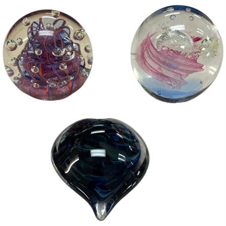 3 Vintage Art Glass Paper Weights