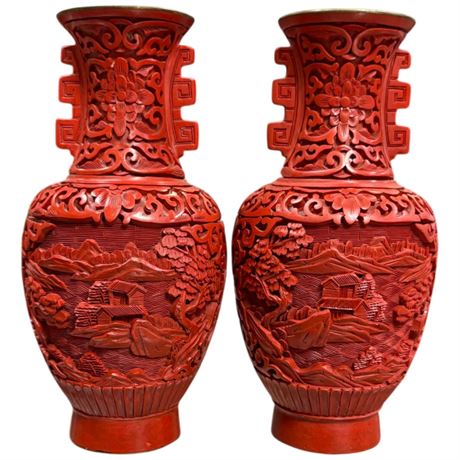 Pair Of Cinnabar Vases