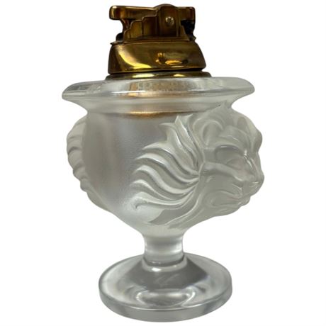 Vintage Lalique Embossed Lion Head Glass Table Lighter