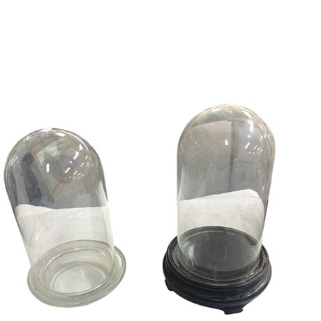 Pair Of Glass Display Domes, With Bases