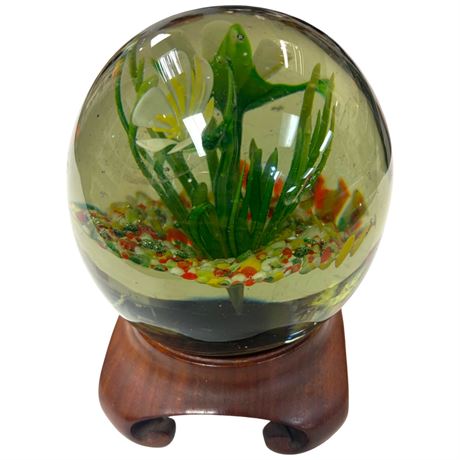 Large Vintage Art Glass Paper Weight With Stand