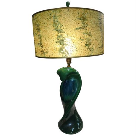 Vintage Art Pottery Table Lamp With Fiber Glass Shade