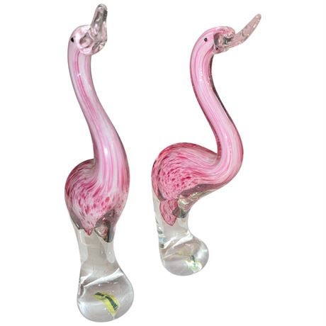 Large Pair Of Murano Art Glass Flamingos