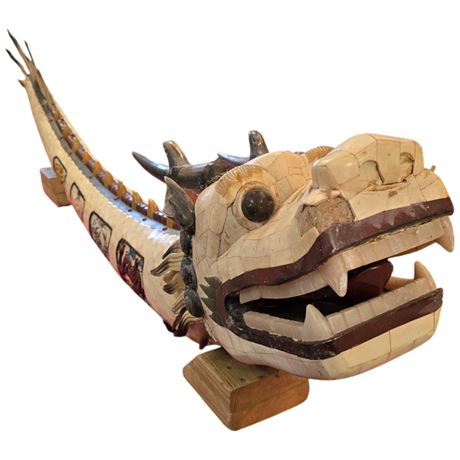 Rare Elaborately Carved Bone, Jade, And Stone Chinese Dragon Sculpture