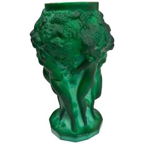 Vintage Desna Malachite Glass "Grape Harvest" Vase