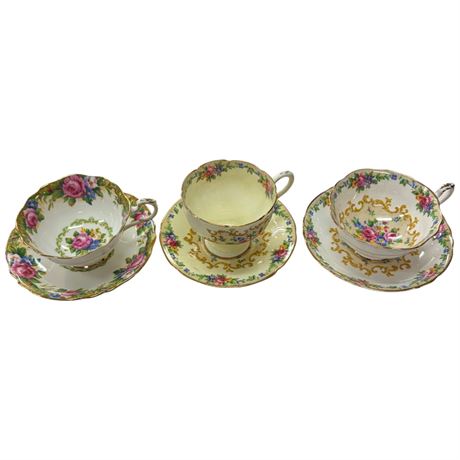 3 Double Stamped Paragon Cups & Saucers