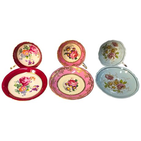 3 Double Stamped Paragon Tea Cups & Saucers