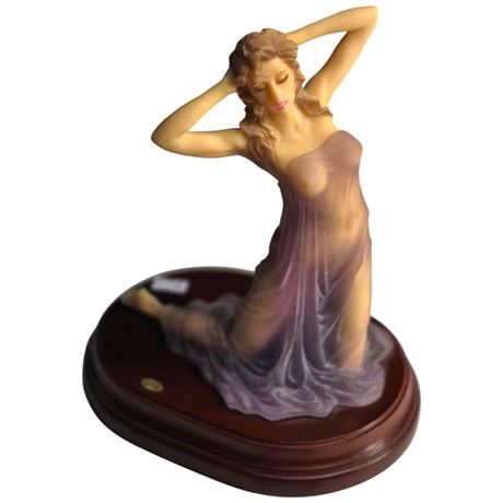 Wis Resin Sculpture Of Nude Lady, On Wood Base