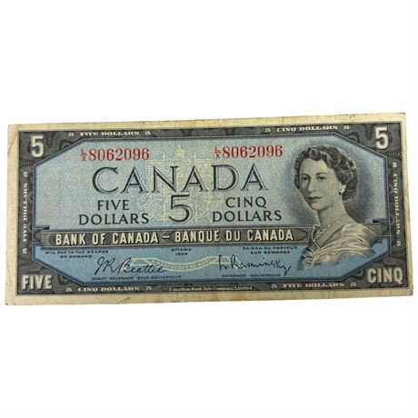 1954 Beattie - Rasminsky  $5 Canadian Paper Bill