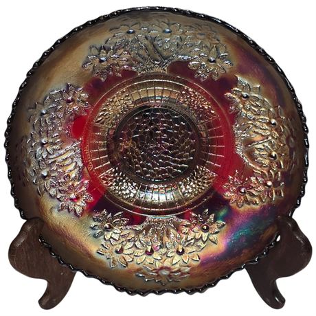 Early Red Amberina Carnival Glass "Orange Tree" Bowl