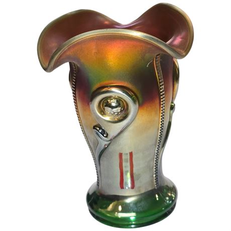 Early Green Carnival Glass Tornado Vase