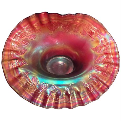 Early Red Amberina Carnival Glass "Blackberry Spray" Bowl