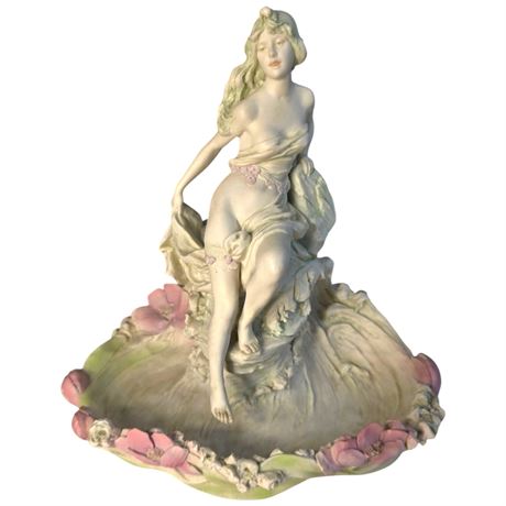 Early Large Royal Dux Porcelain Center Piece With Nude Lady Figurine