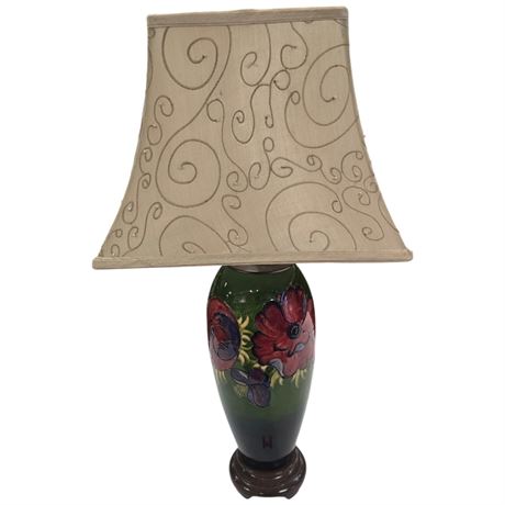 Vintage Moorcroft Lamp With Wood Base "Anemone"