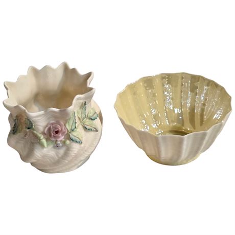 2 Vintage Belleek Bowls, Green Mark