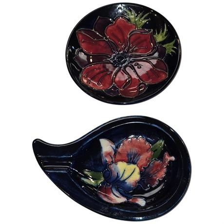 Vintage Moorcroft "Anemone" Pin Dish & Vintage Moorcroft "Orchid" Ashtray