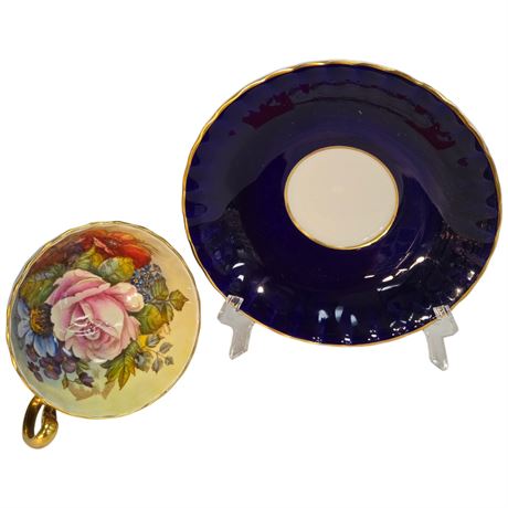 Vintage Signed Aynsley "Cabbage Rose" Tea Cup & Saucer