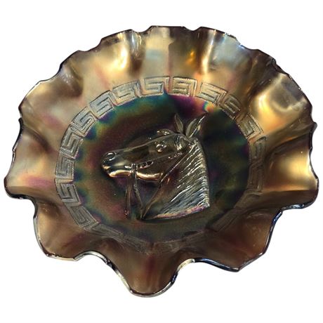 Rare Early Black Amethyst Carnival Glass "Pony" Bowl