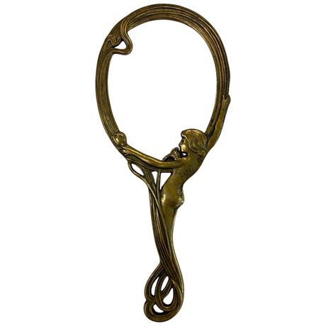 Art Nouveau Brass Mirror Frame With Nude Lady Motif