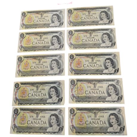 10 Vintage Canadian Dollar Bills