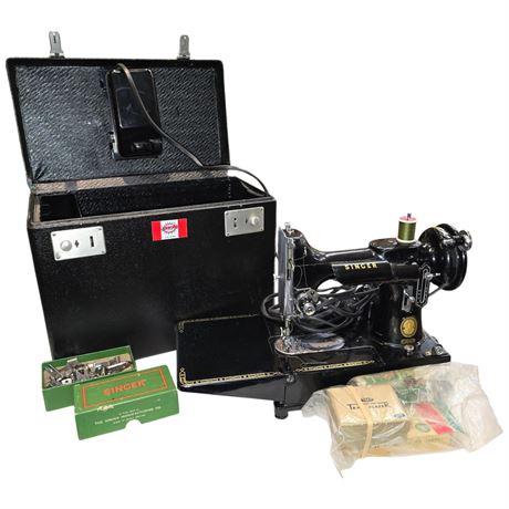 Rare Vintage Singer Sewing Machine Model 222K, In Original Case