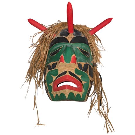 Hand Carved First Nations Kwakiutl Cedar Mask By Manny Georgeson