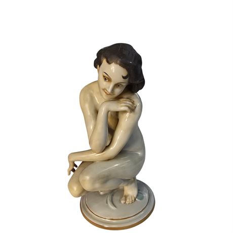 Early Porcelain Squatting Nude Lady