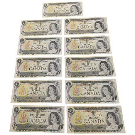 10 Vintage Canadian Dollar Bills