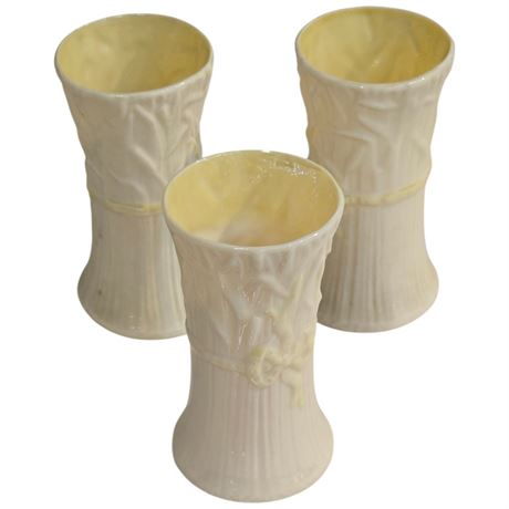 3 Vintage Belleek Vases, Green Mark