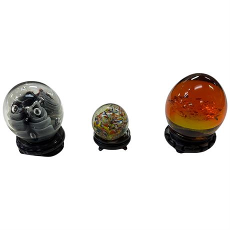 3 Art Glass Paper Weights, 1 Is Glow In The Dark