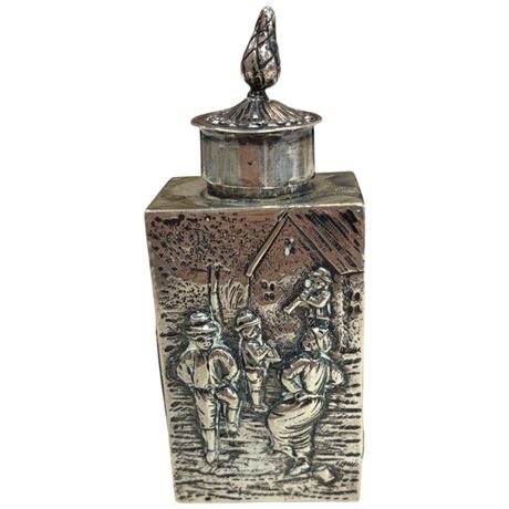 Late 19Th Century Sterling Silver Embossed Dutch Tea Caddy